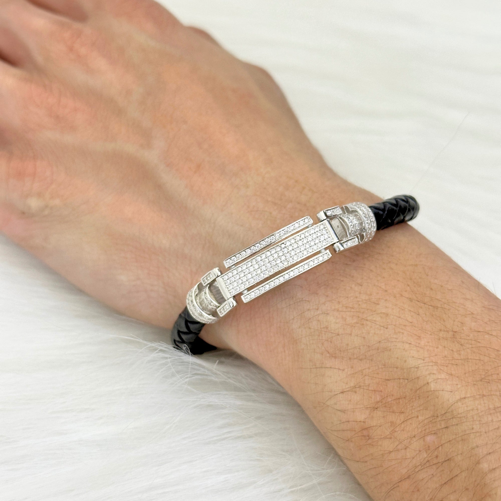 Bron Men&#39;s Zircon Silver 925 Bracelet
