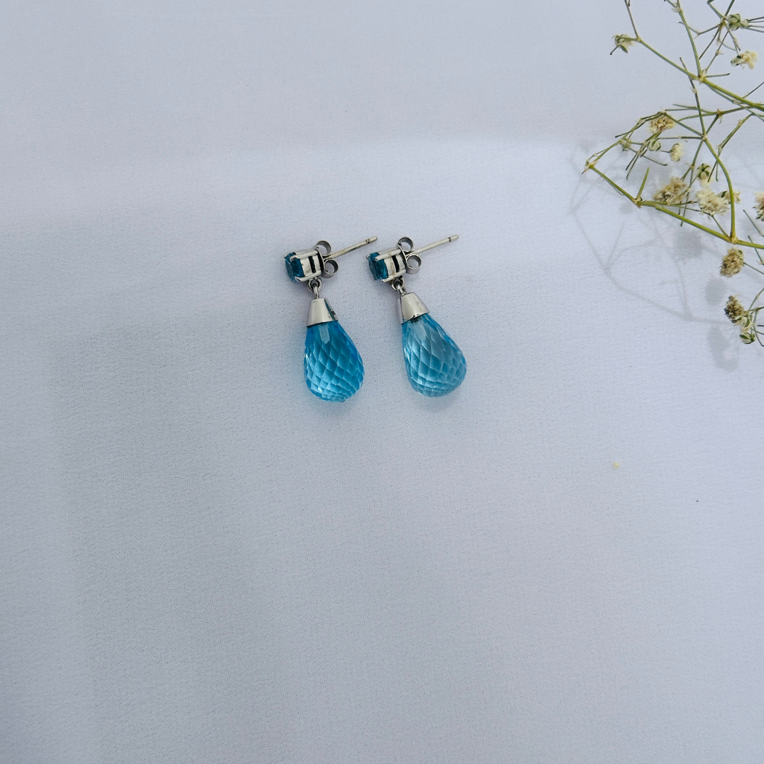 Blue Topaz Teardrop 18K White Gold Earrings