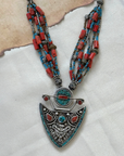 Mehraab  Coral & Turquoise Beads Silver 925 Pendant Necklace