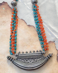 Ashra Turquoise & Carnelian Silver 925 Pendant Necklace