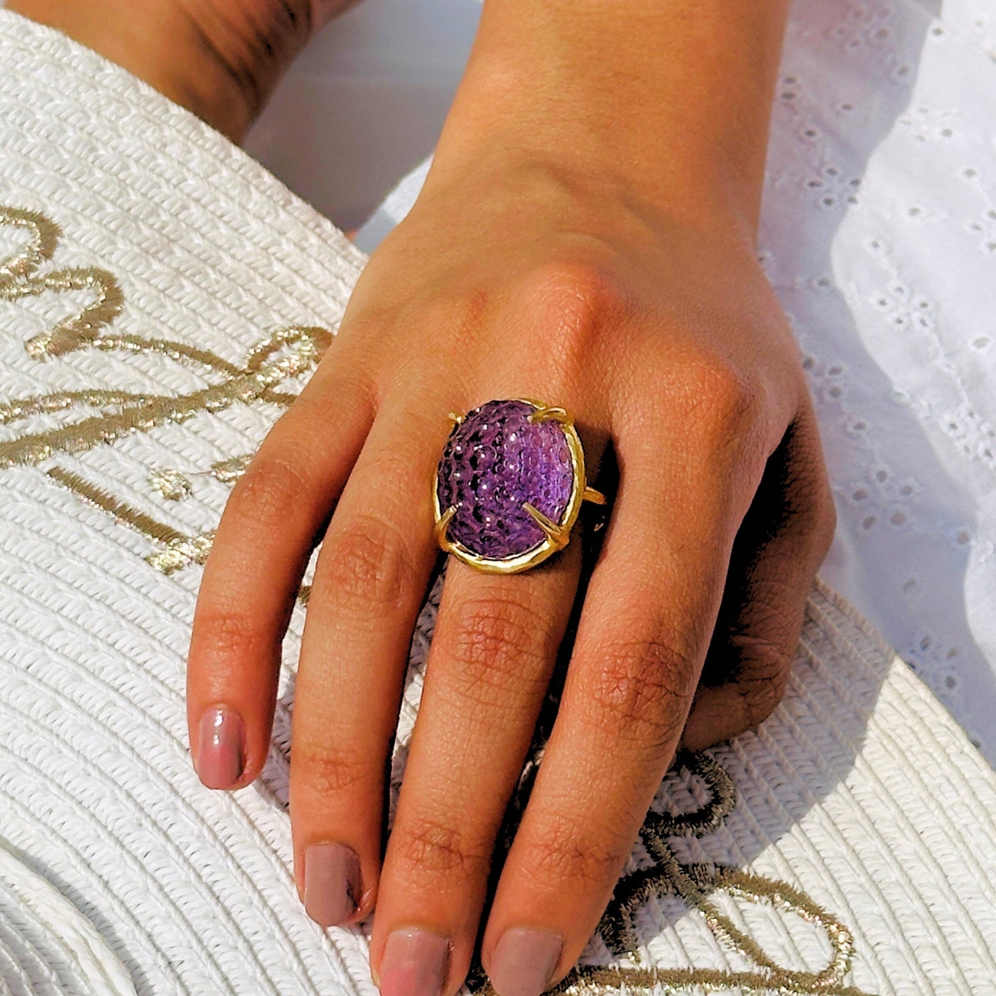 Gold Plated Silver 925 Amethyst Love Ring for Women