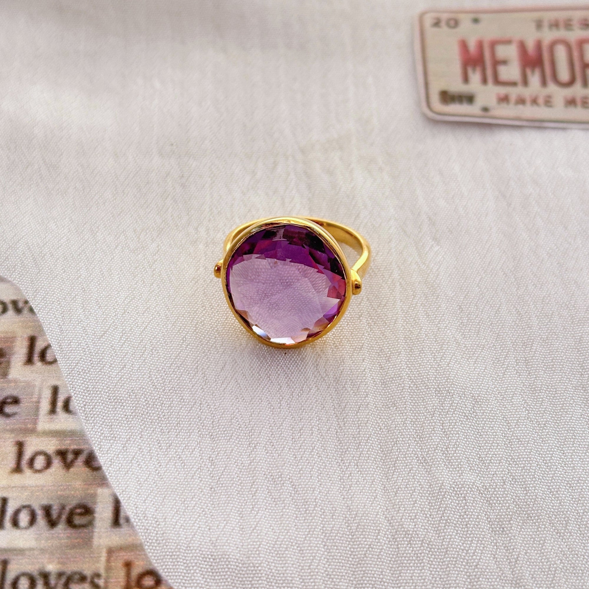 Amethyst Love Ring in Gold Plated Silver 925