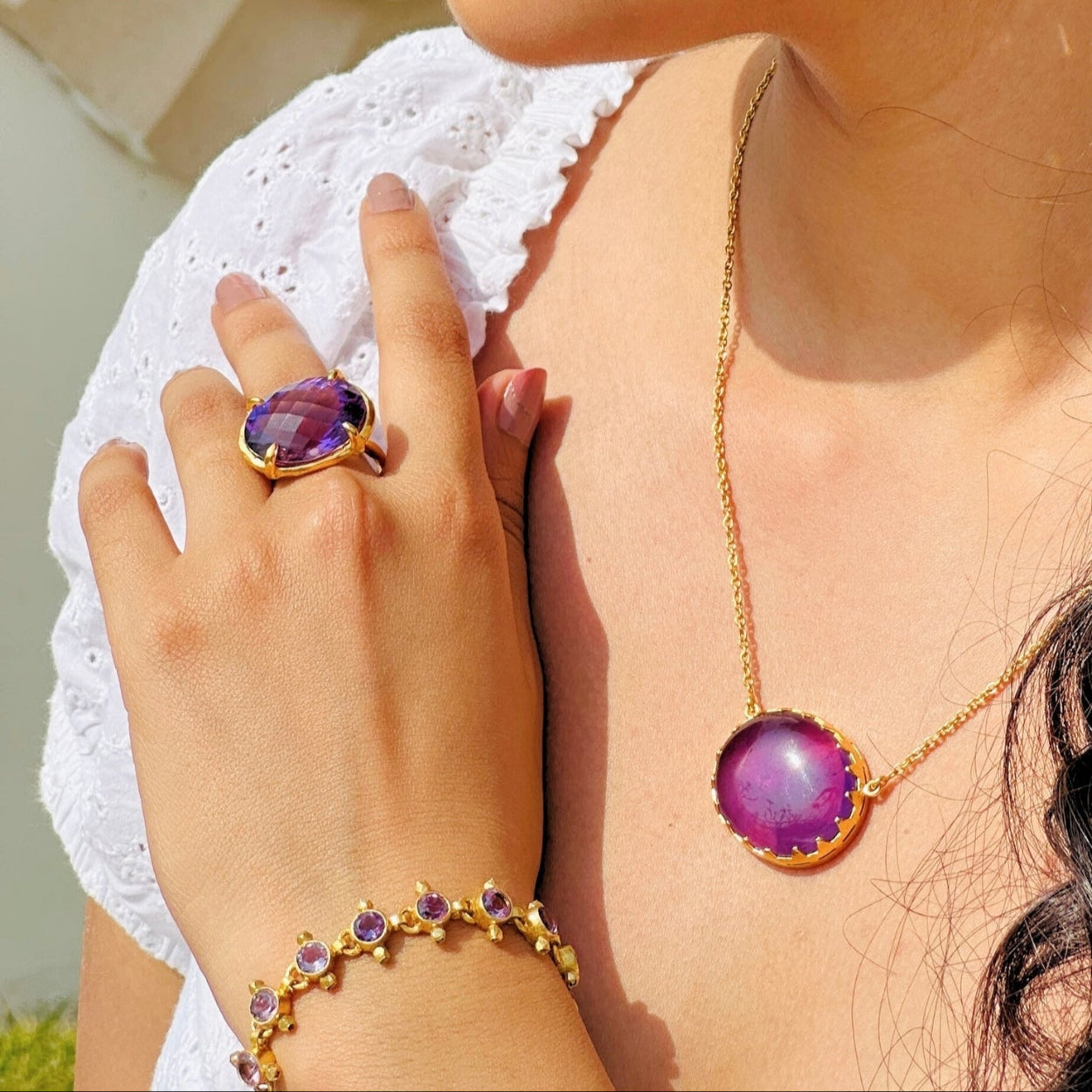 Amethyst Gold Plated Silver 925 Love Ring