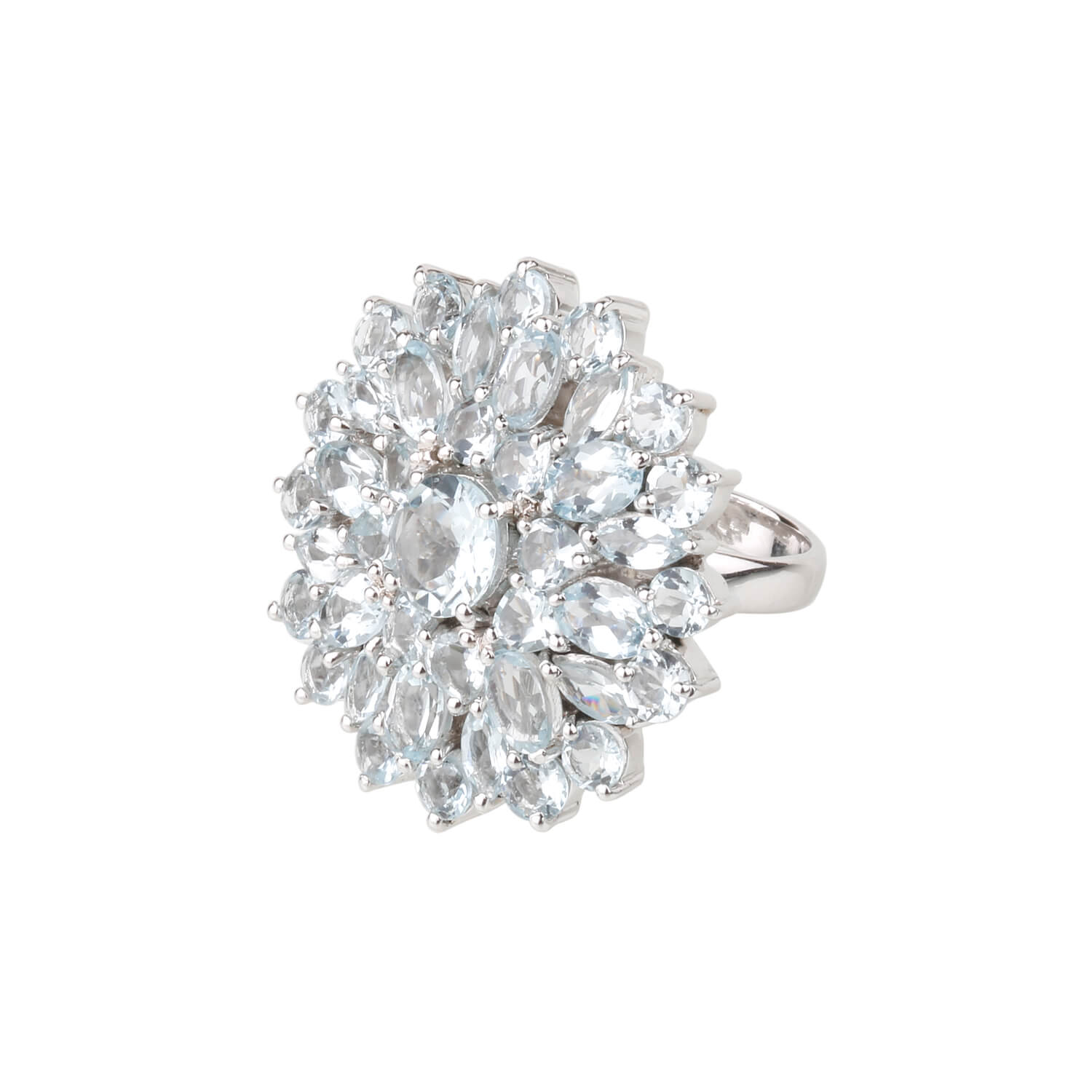 Marquise and round aquamarine flower shaped ring for women