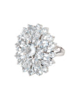 Marquise and round aquamarine flower shaped ring for women