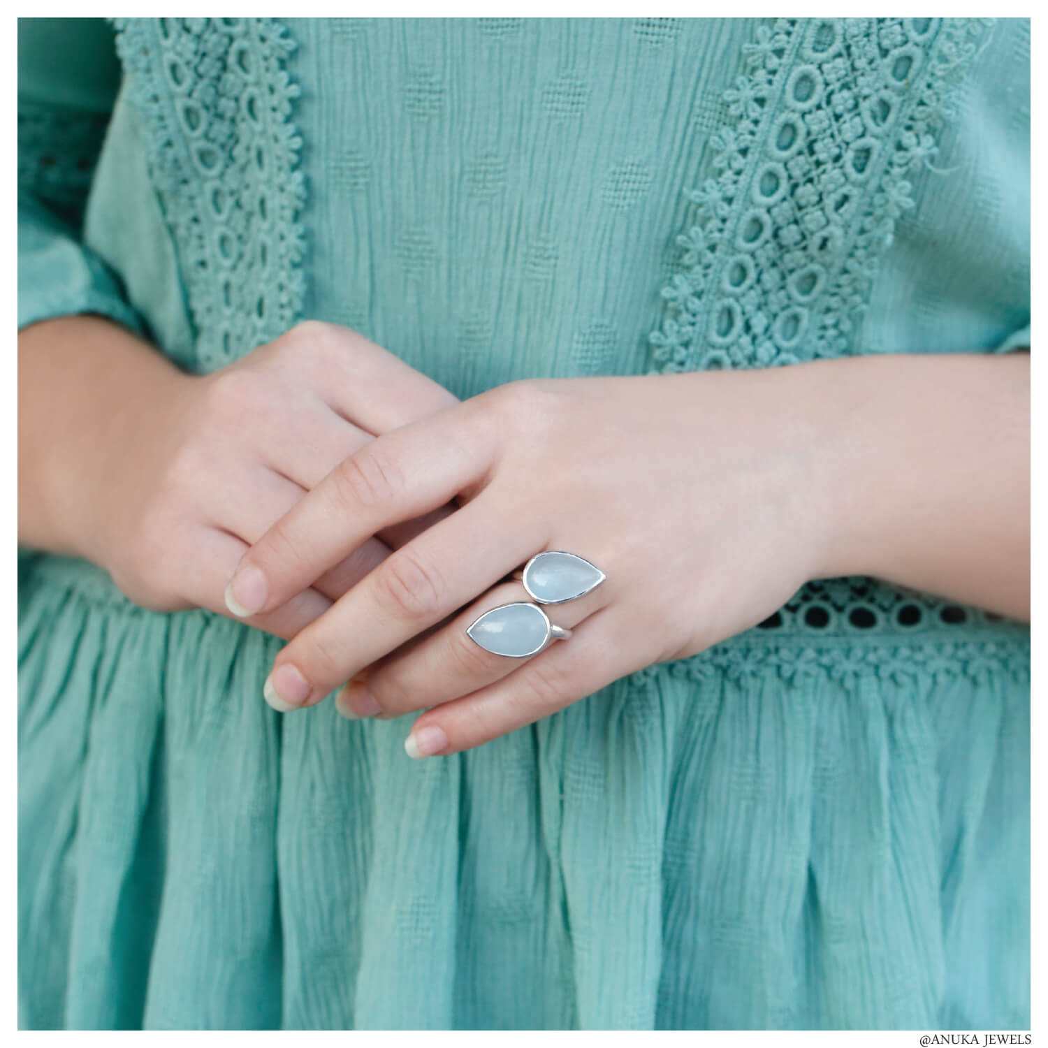 Double aquamarine gemstone ring sterling silver