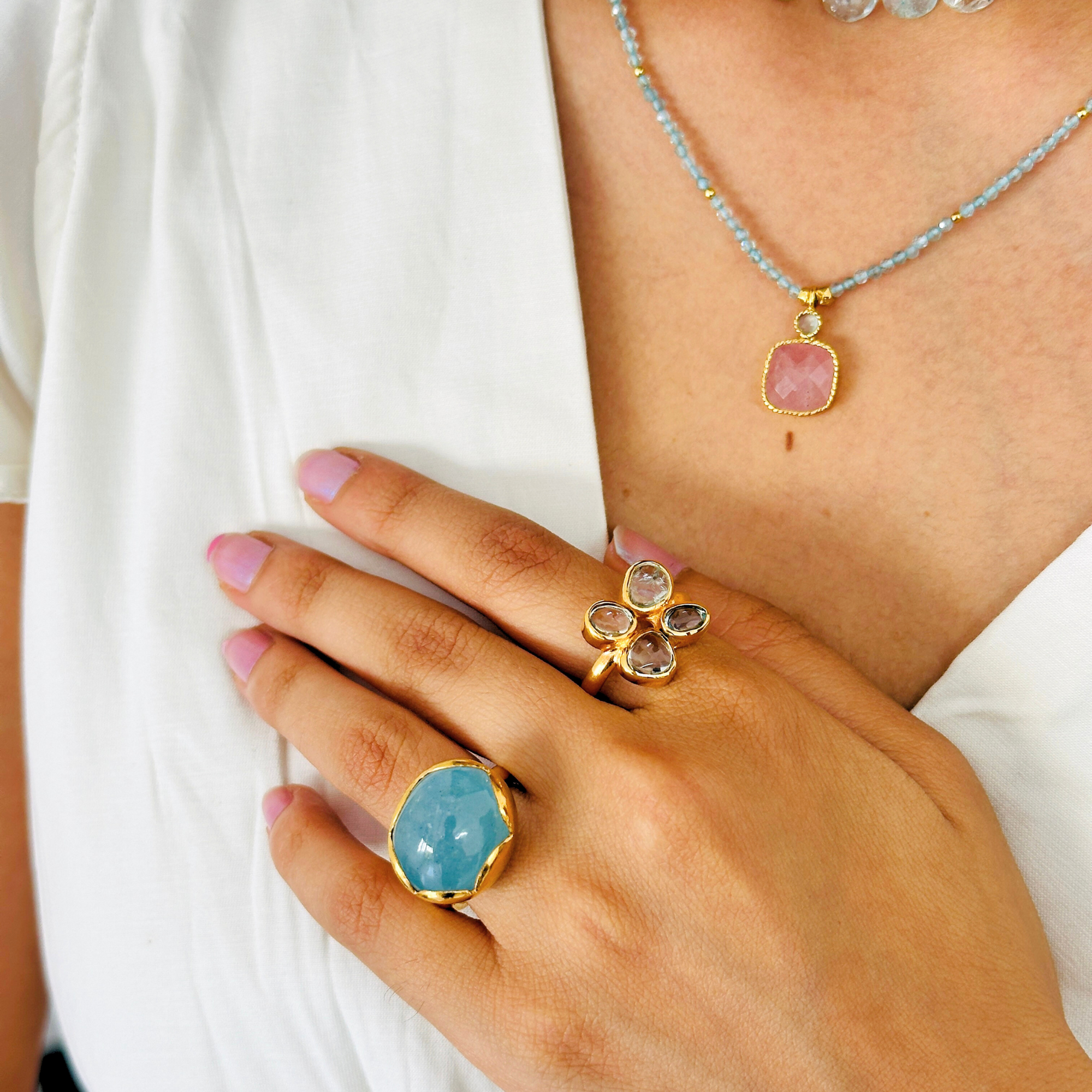 Big Aquamarine Gemstone Ring for Women