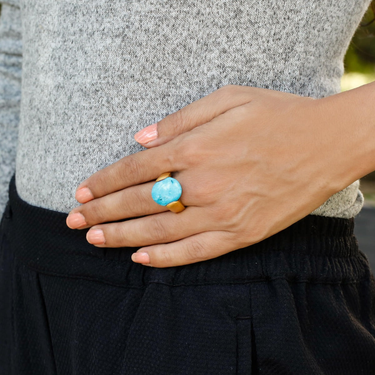Blue Turquoise Gemstone Ring for Women