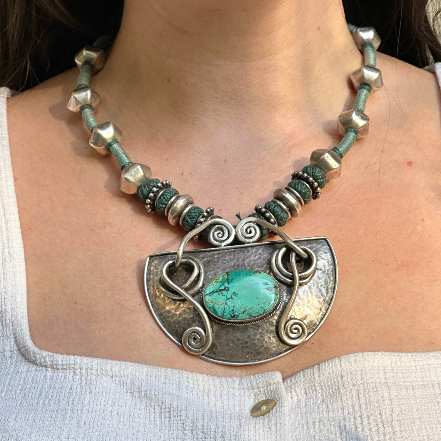 Bohemian turquoise pendant, Silver 925 turquoise necklace, Boho turquoise pendant