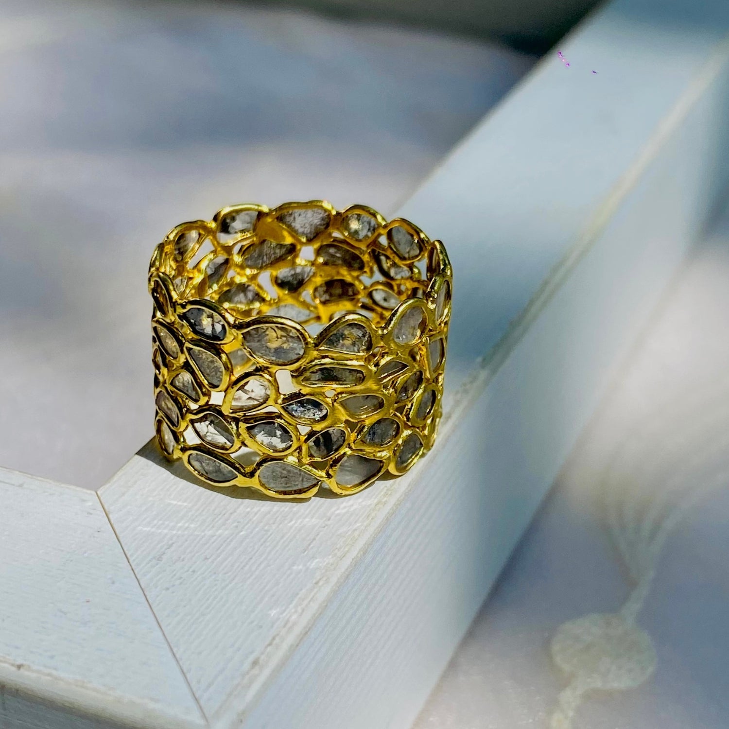 Bold Statement Gold Ring Silver 925 for Party Wear