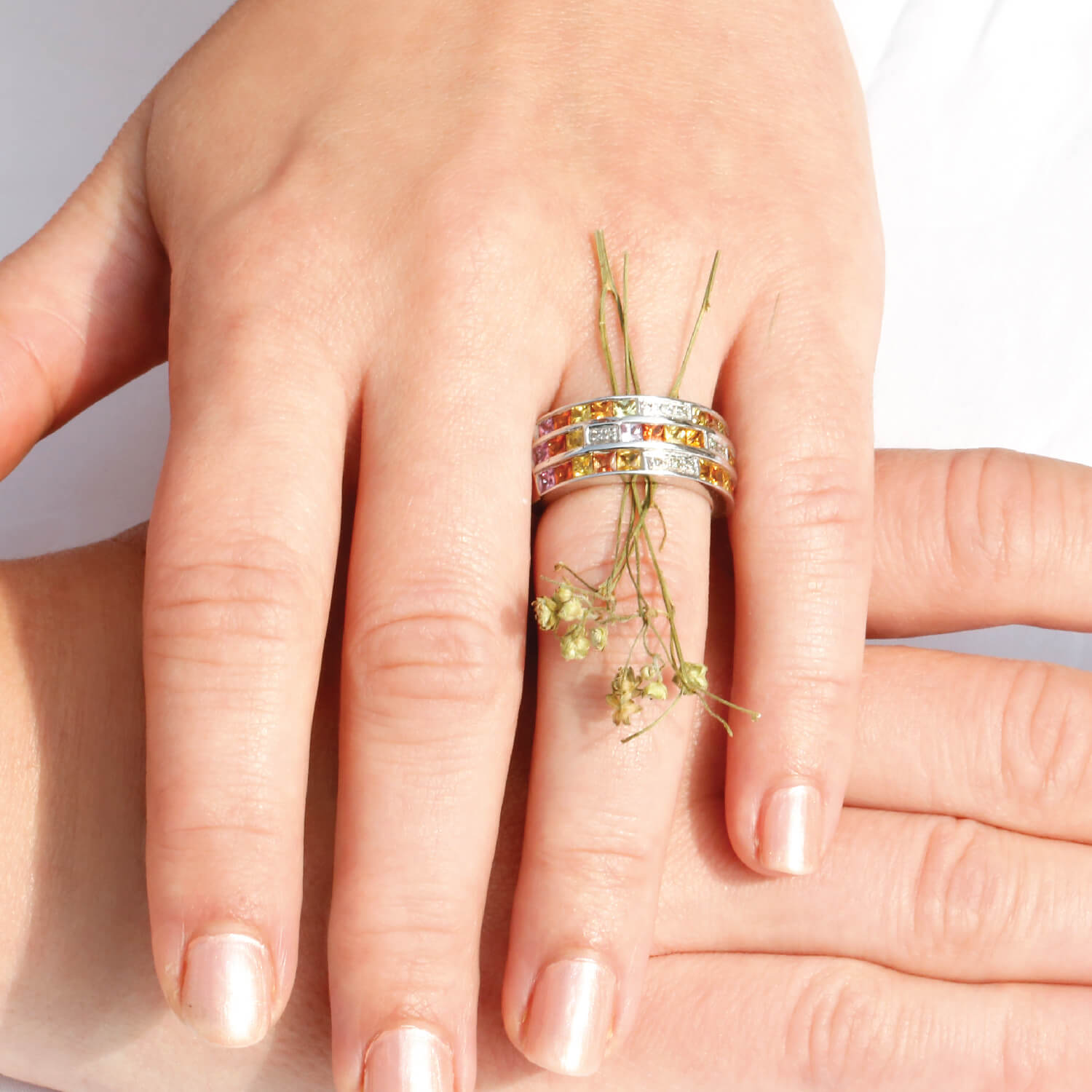 Triple Row Colorful Stone Fashion Ring