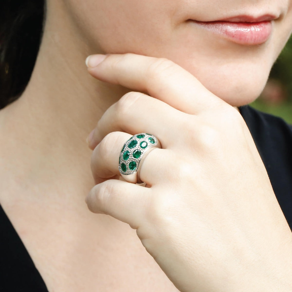 Diamond and Emerald Ring 925 Silver Luxury for Women USA