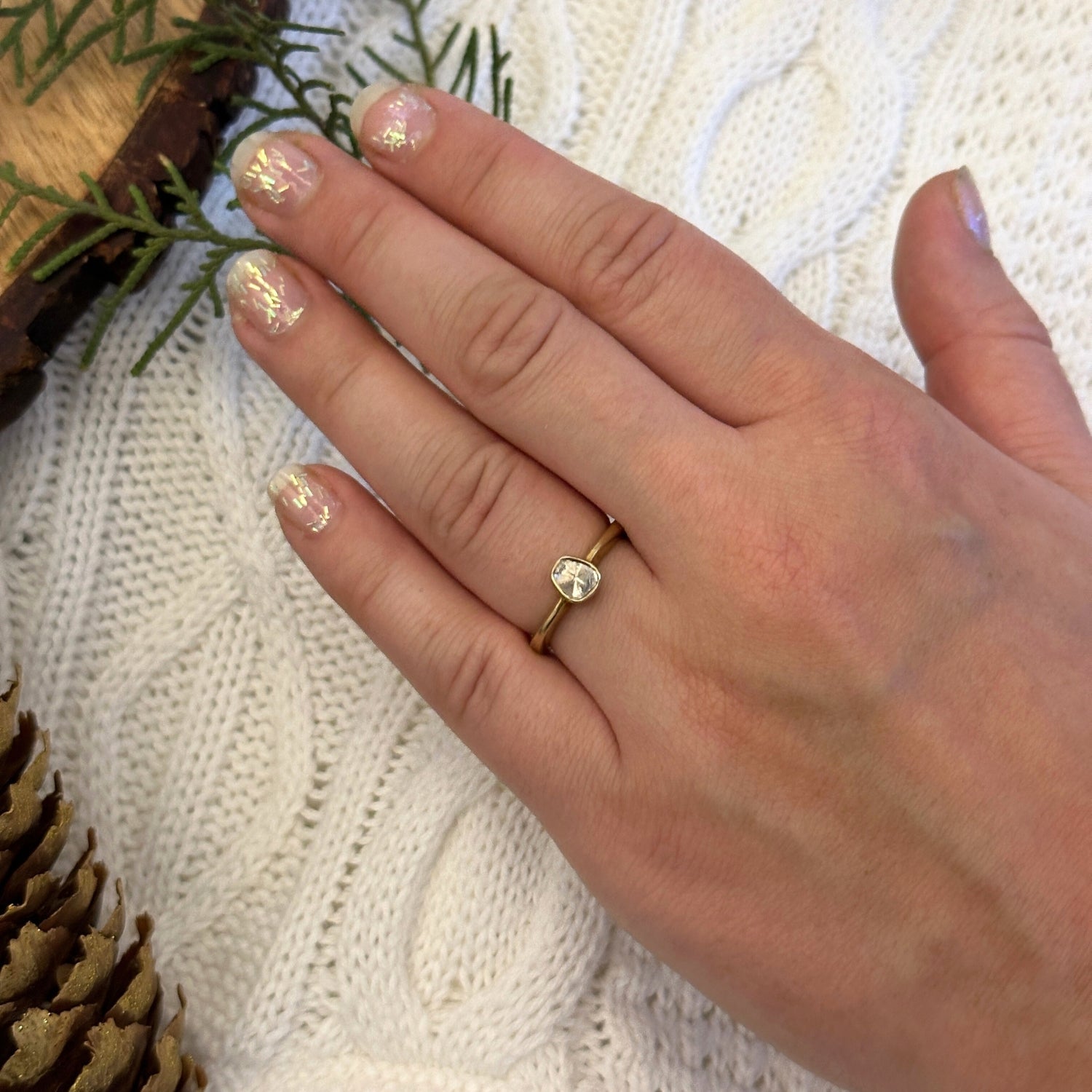 Gemstone Diamond Polki and 18k Gold Plated Silver Ring