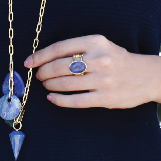 Elegant Tanzanite Gemstone Adjustable Ring Gold Plated