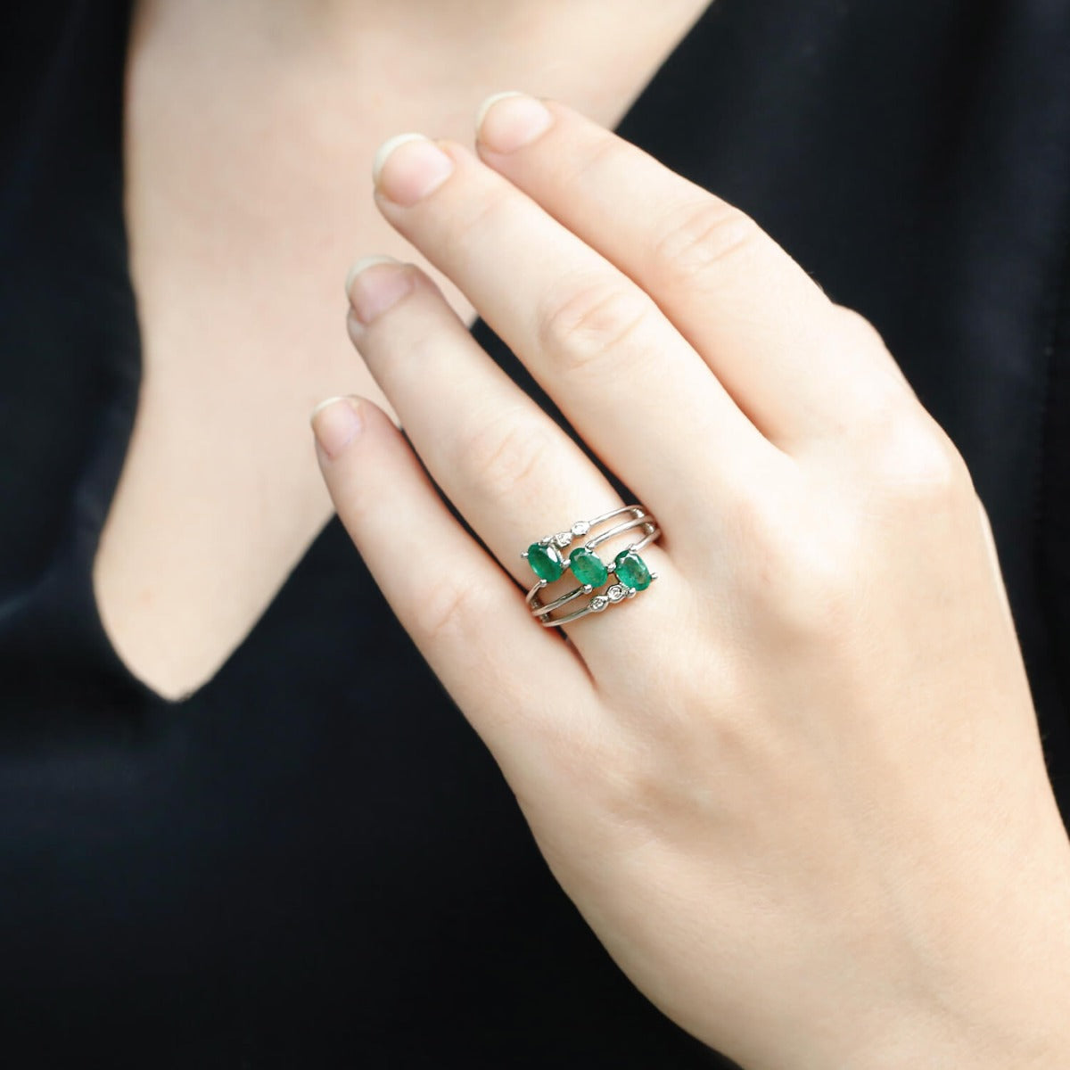 Emerald Gemstone Ring with Diamond Accents