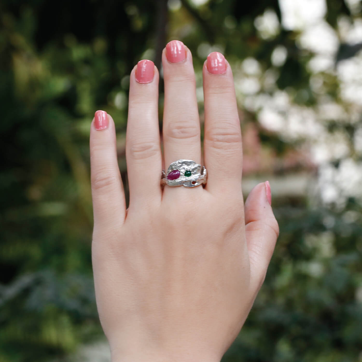 Emerald and Ruby statement ring