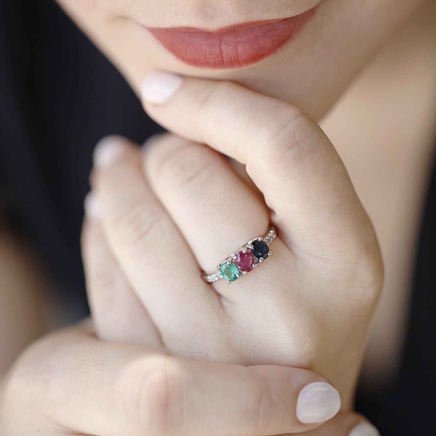 Silver 925 Ring with Emerald Ruby Sapphire and Diamonds