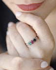 Silver 925 Ring with Emerald Ruby Sapphire and Diamonds