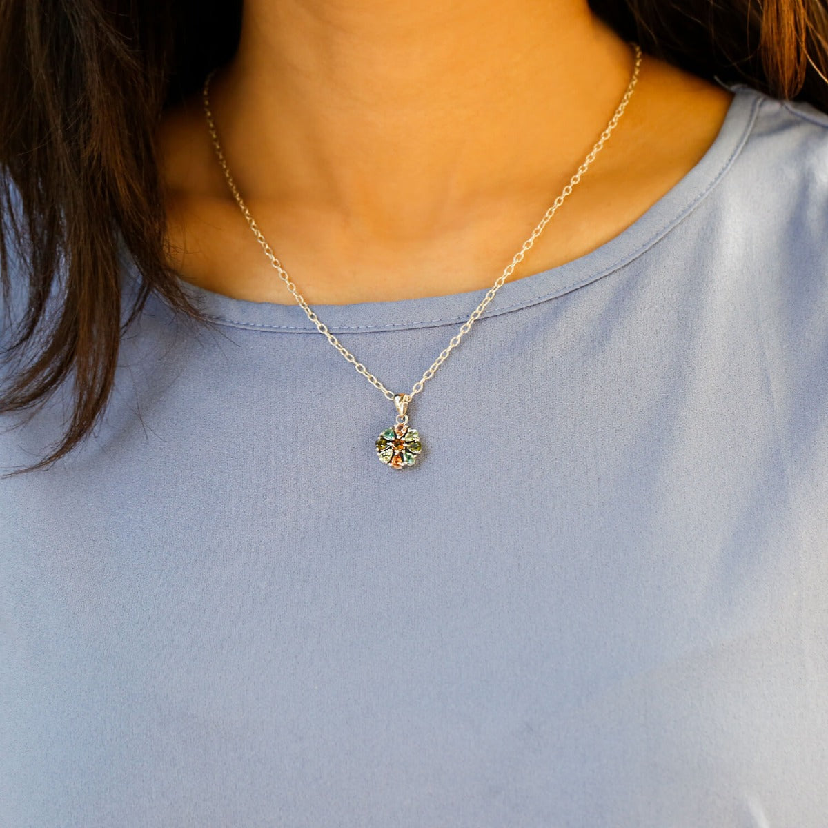 silver pendant, sterling silver, tourmaline pendant, buy tourmaline jewelry, multi color pendant, gemstone pendant, flower pendant
Flower Tourmaline Silver 925 Pendant