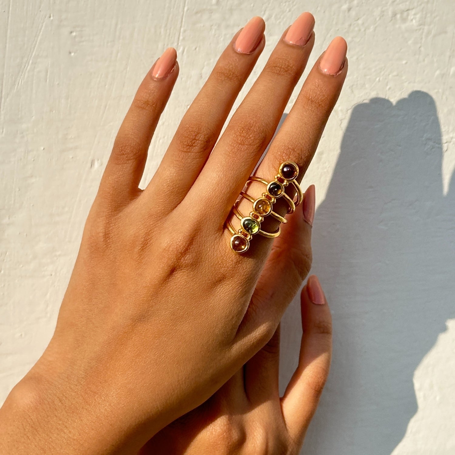 Gold plated sterling silver colorful tourmaline ring