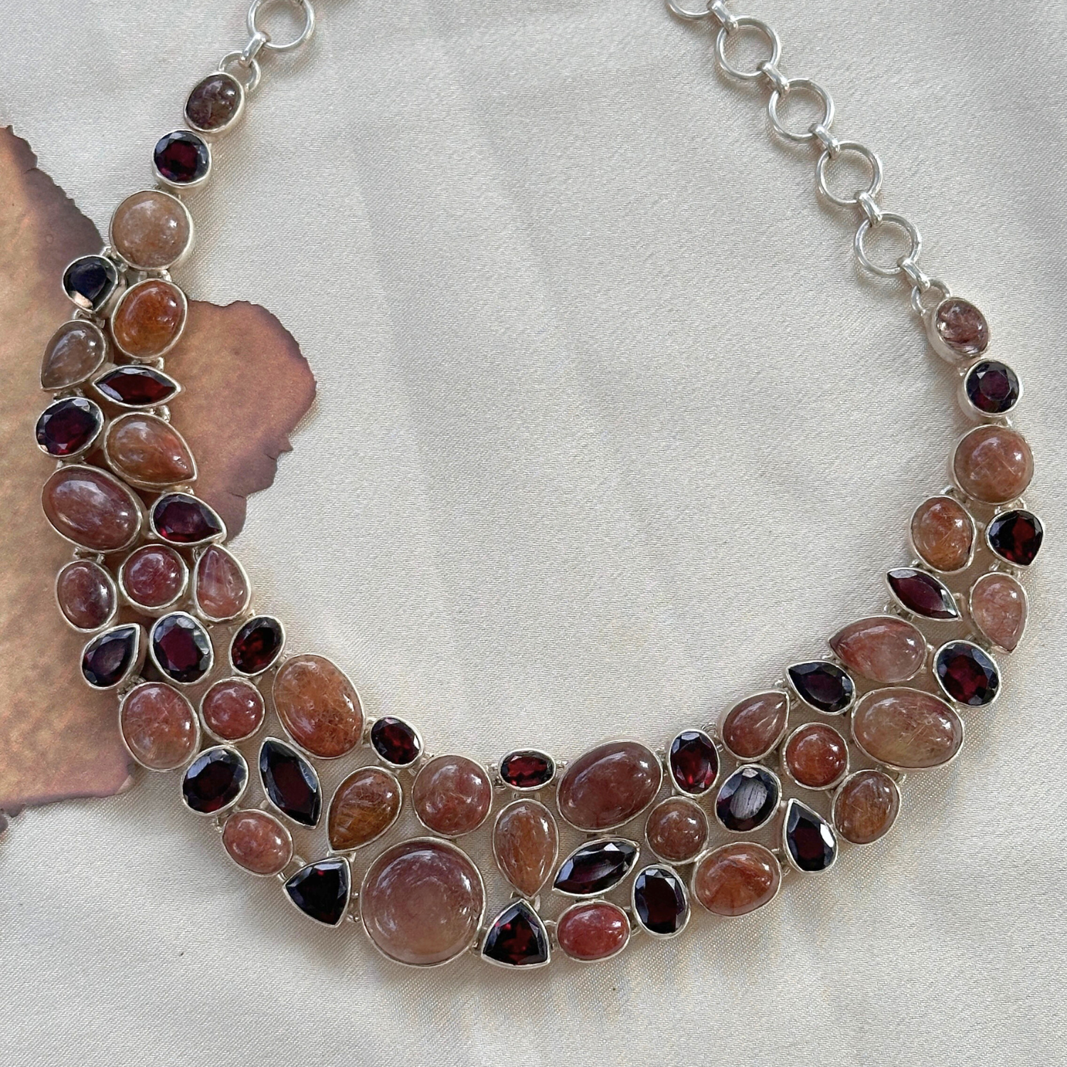 Handmade garnet and rutile pendant necklace