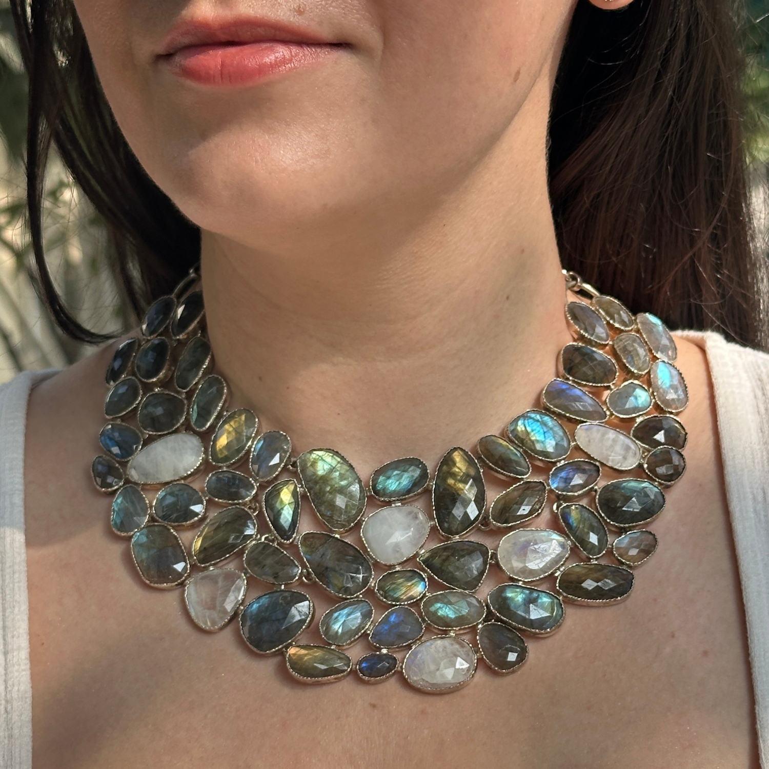 Labradorite moonstone gemstone necklace 925 silver