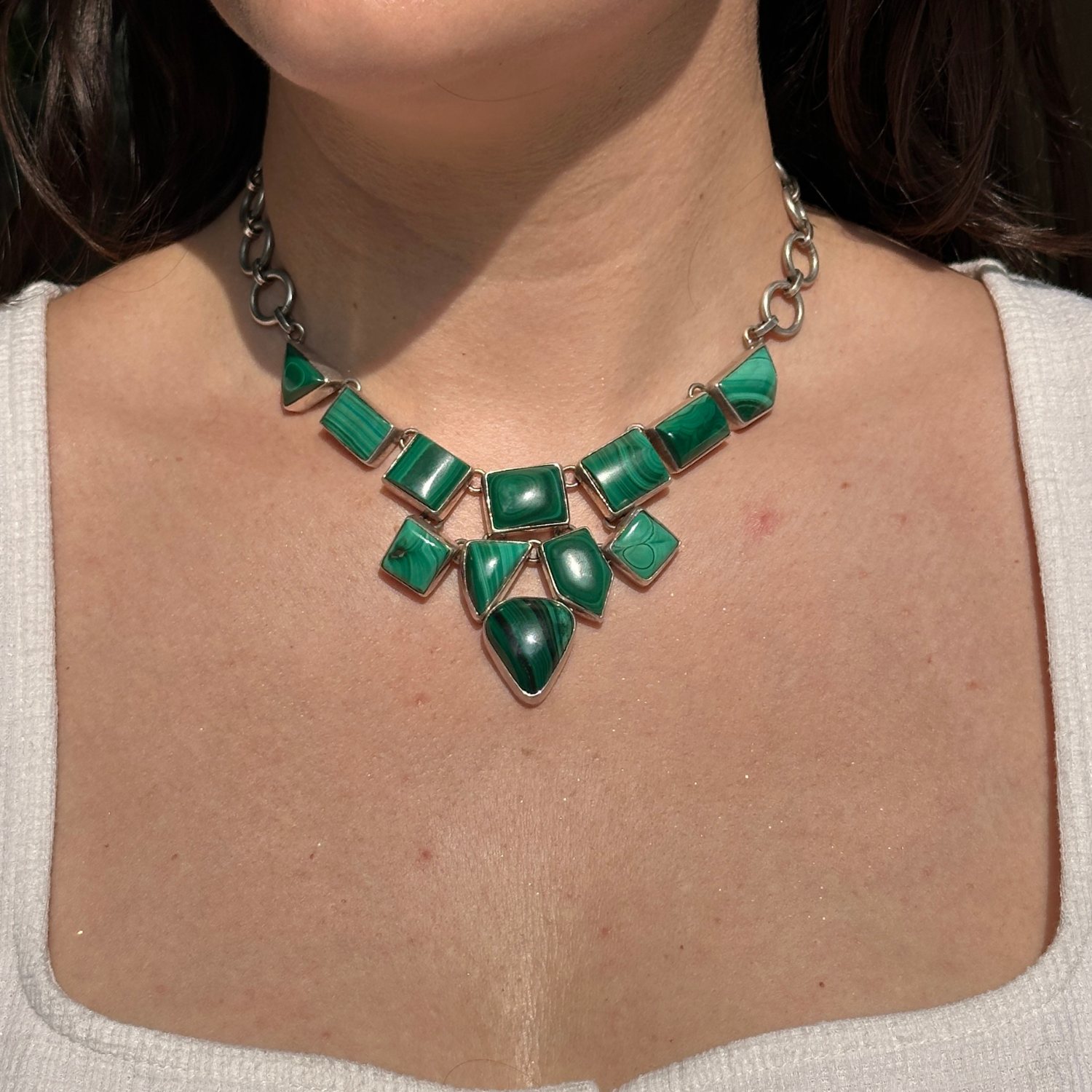 Malachite gemstone necklace sterling silver