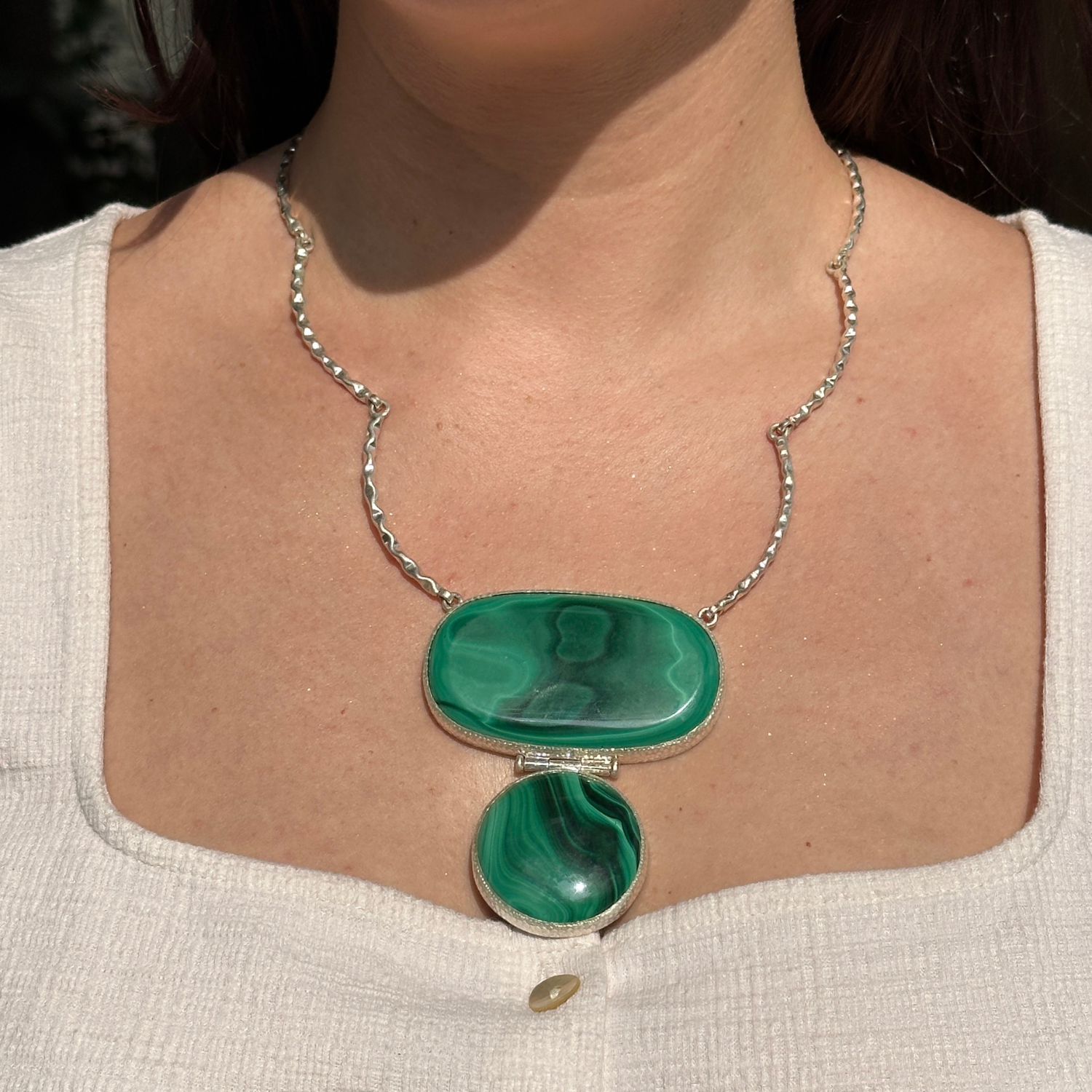 Malachite gemstone pendant necklace sterling silver