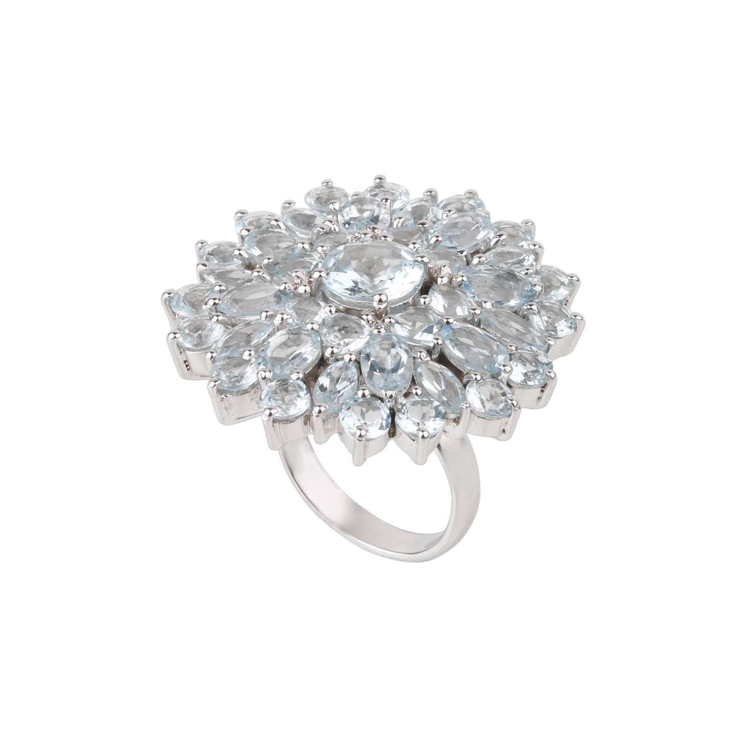 Marquise and round aquamarine flower shaped ring for women