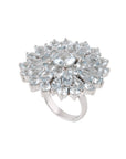 Marquise and round aquamarine flower shaped ring for women