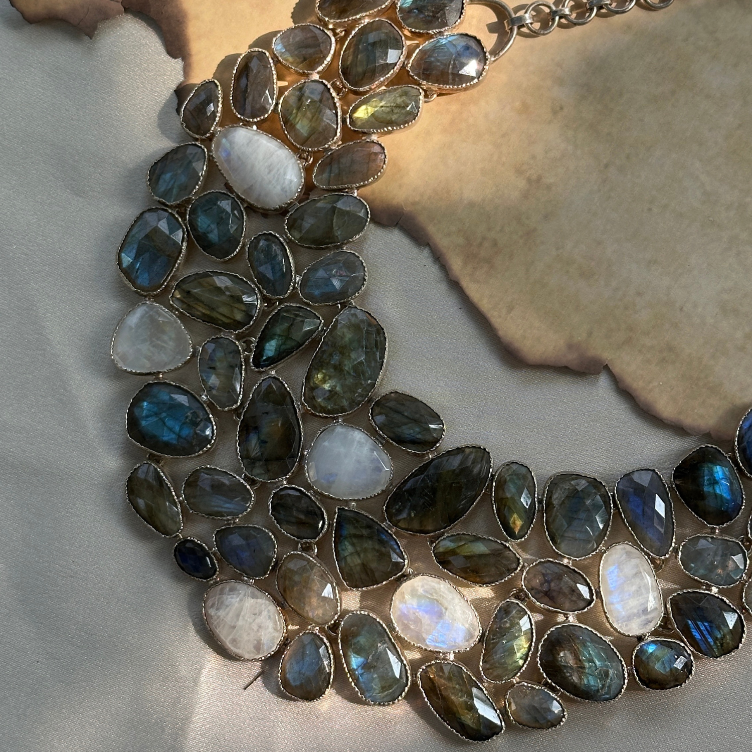 Moonstone and labradorite handcrafted silver jewelry