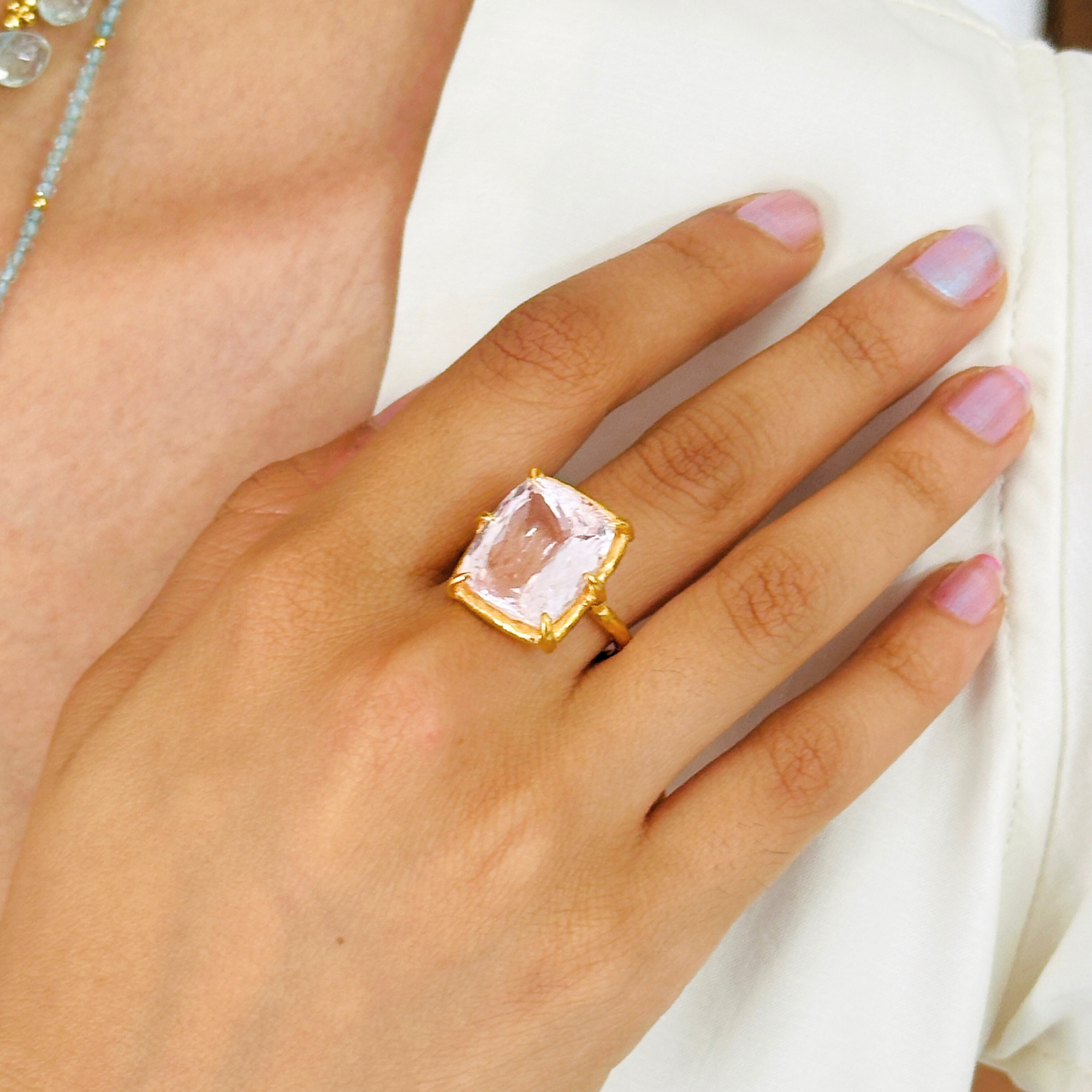Square Morganite Gold Vermeil Ring 925
