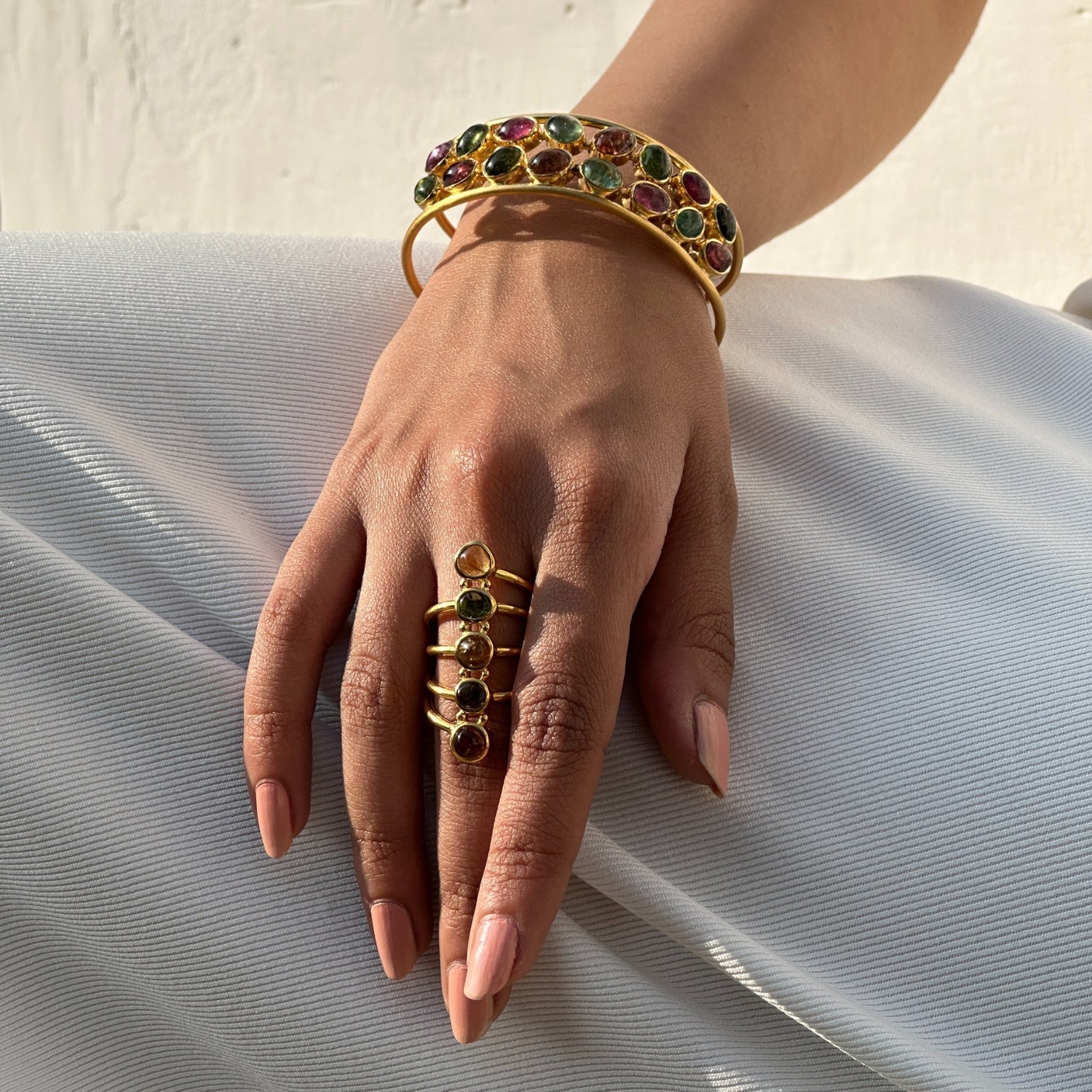 Multi tourmaline gemstone ring handcrafted in India