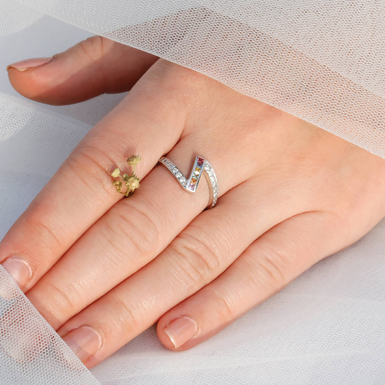 Colorful Gemstone Silver Ring with Multi-Color Stones