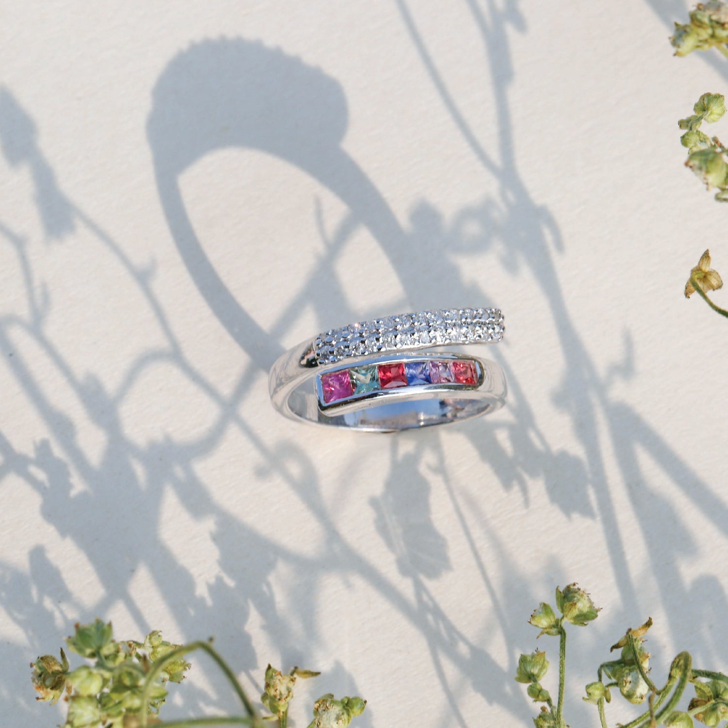 Multicolor Gemstone and Diamond Silver 925 Ring