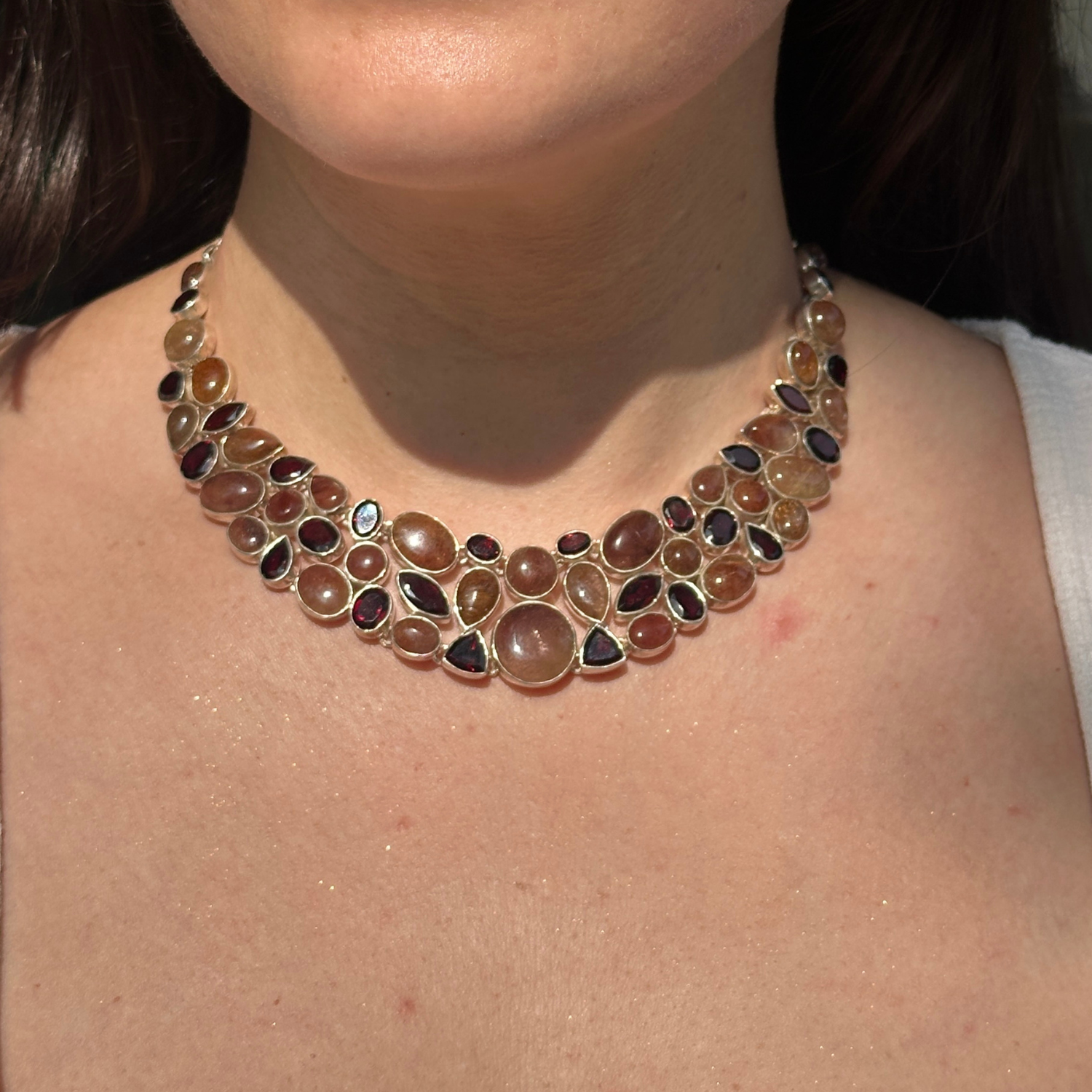 Raha garnet and rutile silver 925 necklace
Silver Jewelry 
Silver necklace 
Handcrafted Necklace 