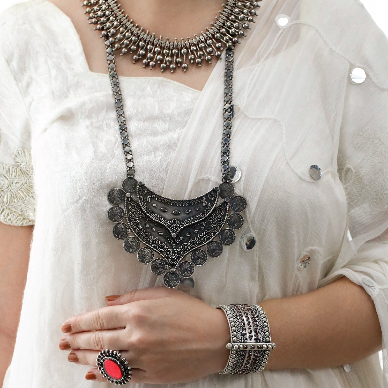 Festive Handcrafted Silver Necklace