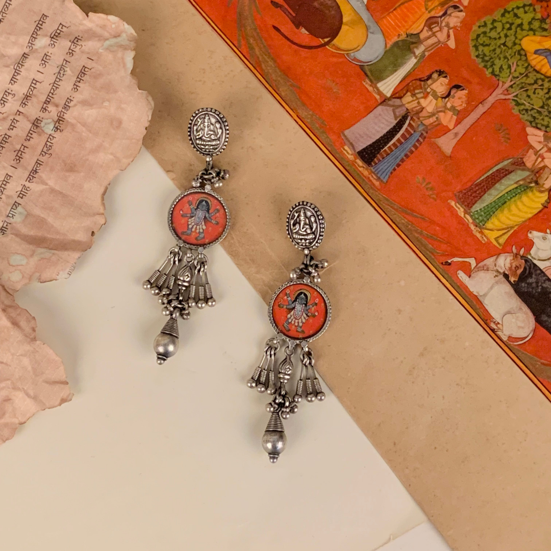Handpainted Miniature Art Silver 925 Earrings