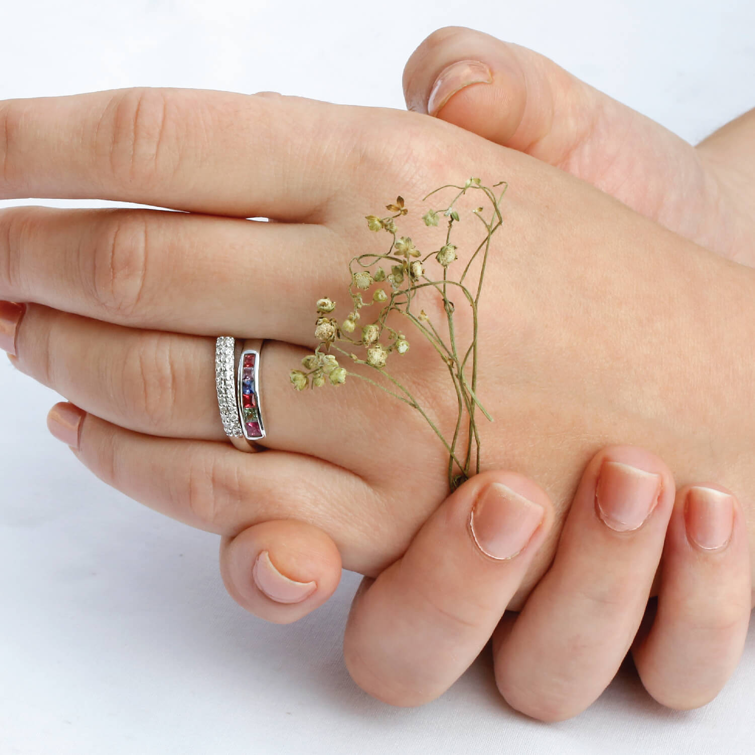 Silver Ring with Red Pink Green Blue Stones