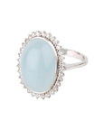 Oval Cabochon Silver 925 Aquamarine with Diamonds Ring