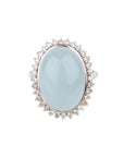 Oval Cabochon Silver 925 Aquamarine with Diamonds Ring