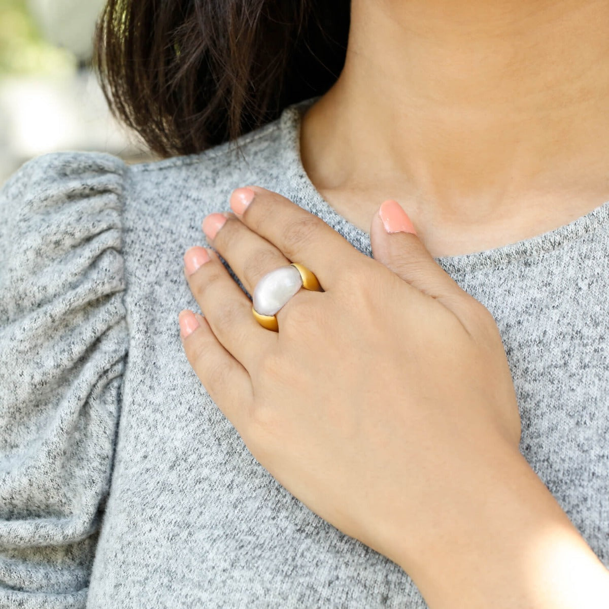 Charming rose quartz 18K gold plated 925 silver ring for women
