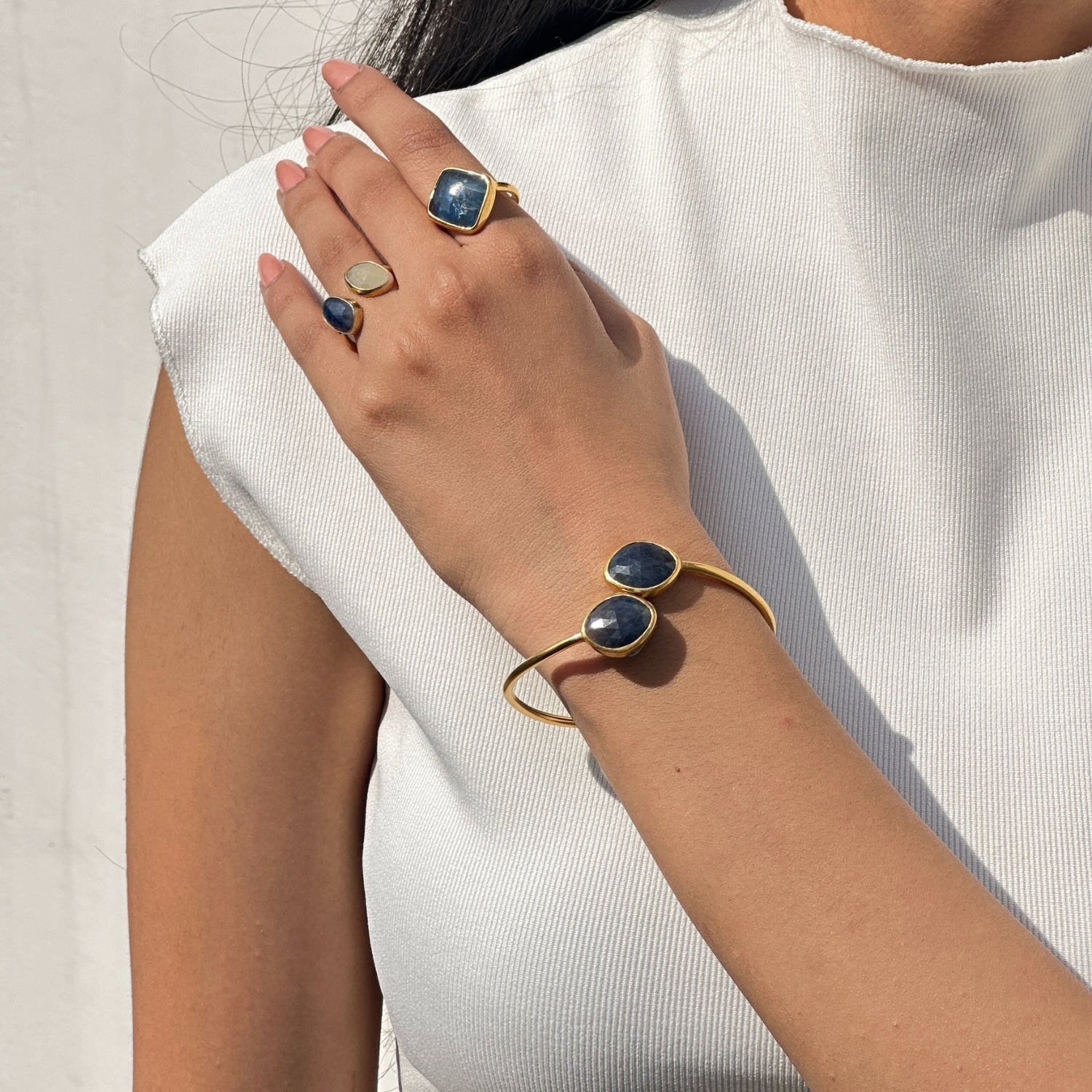 Gemstone Sapphire 18K Gold Plated Silver Bangle