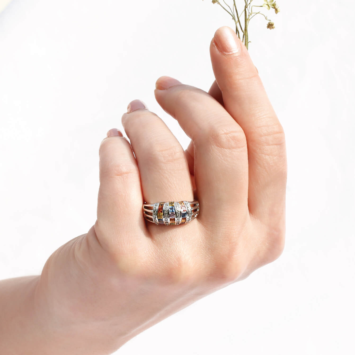 Sapphire Ring 925 Silver Multi Sapphire Gold Plated Design