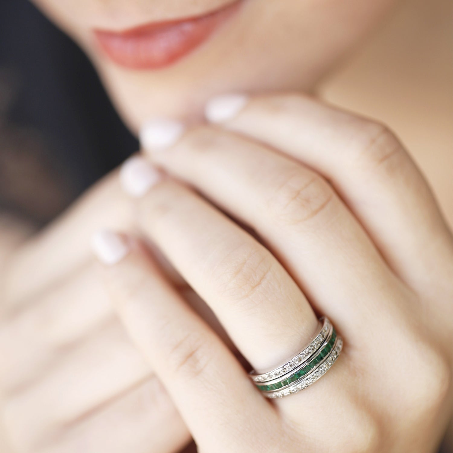 Stackable Silver 925 Ring with Ruby Emerald and Diamond Stones