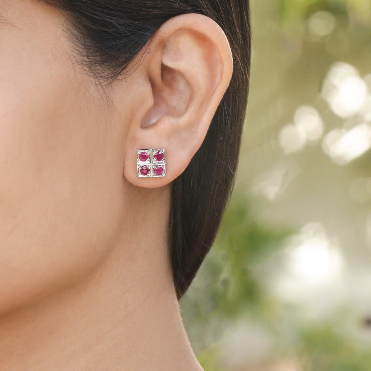 ruby earrings, sterling silver earrings, buy ruby earrings, ruby jewelry, diamond studs, ruby & diamond earrings, ruby & diamond studs
Square Diamond Ruby with Silver 925 Studs