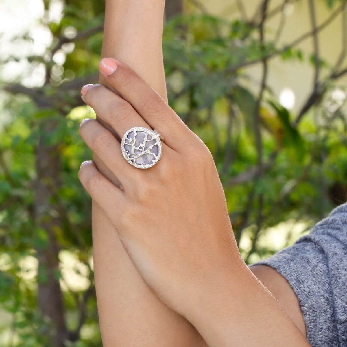 Star Ruby Silver Reticulated Statement Ring