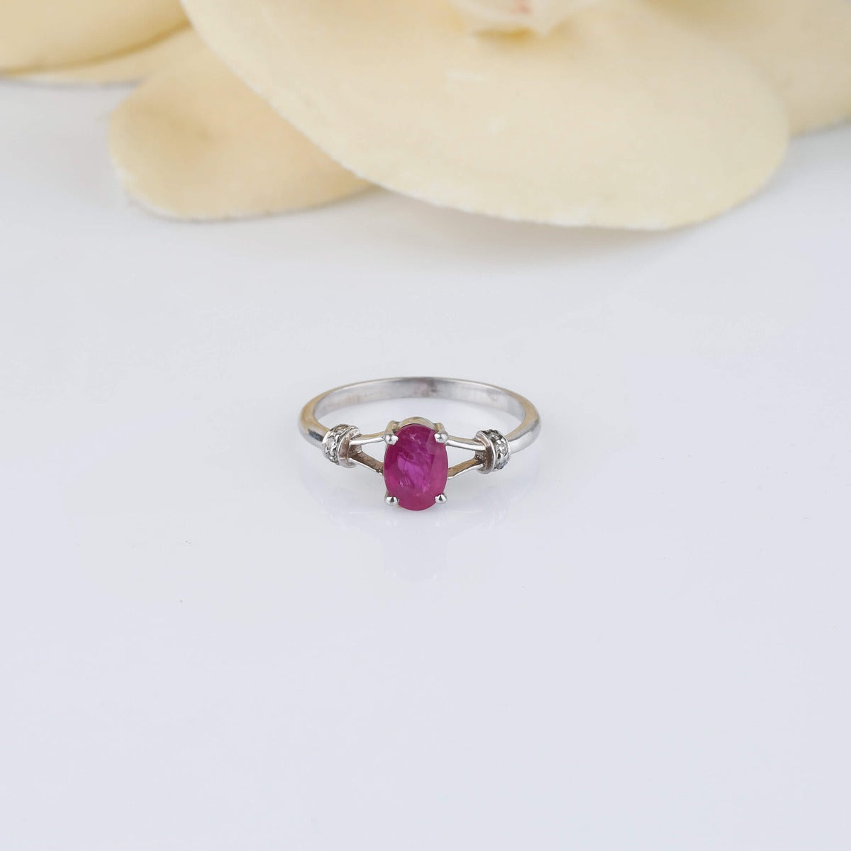 Sterling Silver Red Ruby Diamond Ring