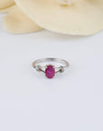 Sterling Silver Red Ruby Diamond Ring