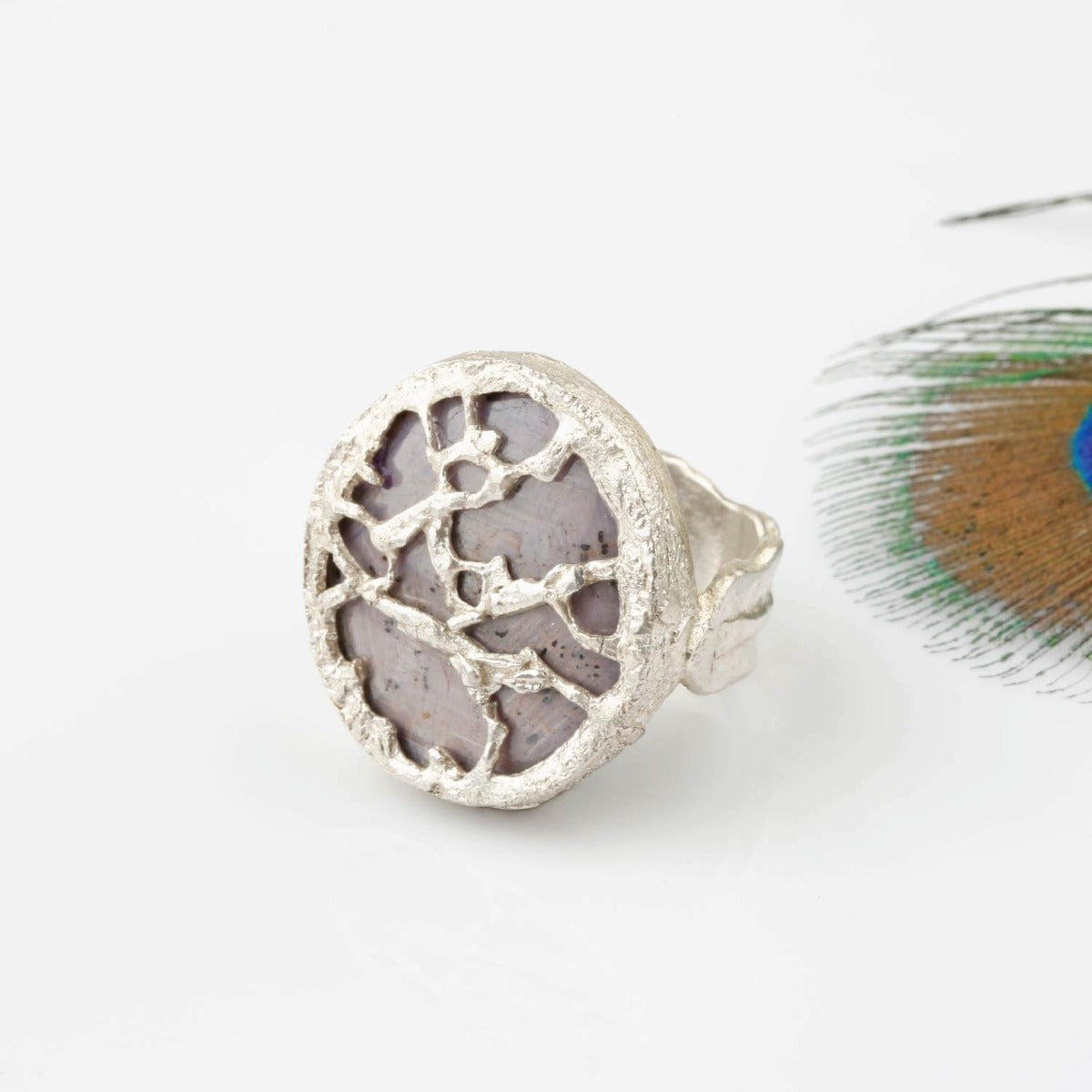 Textured Sterling Silver Ring with Star Ruby